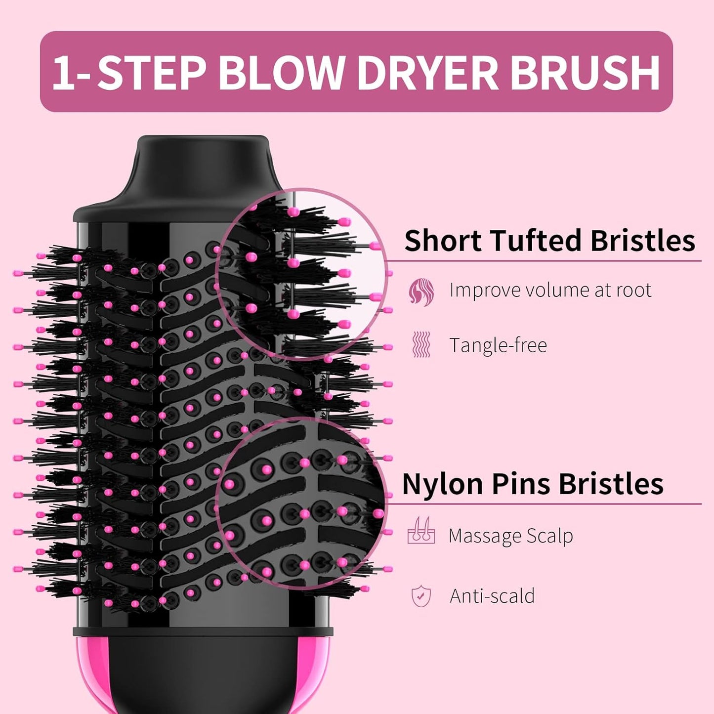 Hair Dryer Brush Blow Dryer Brush in One, Upgraded 4 in 1 Hair Dryer and Styler Volumizer with Negative Ion Anti-frizz Ceramic Titanium Barrel Hot Air Brush Hair Straightener Brush