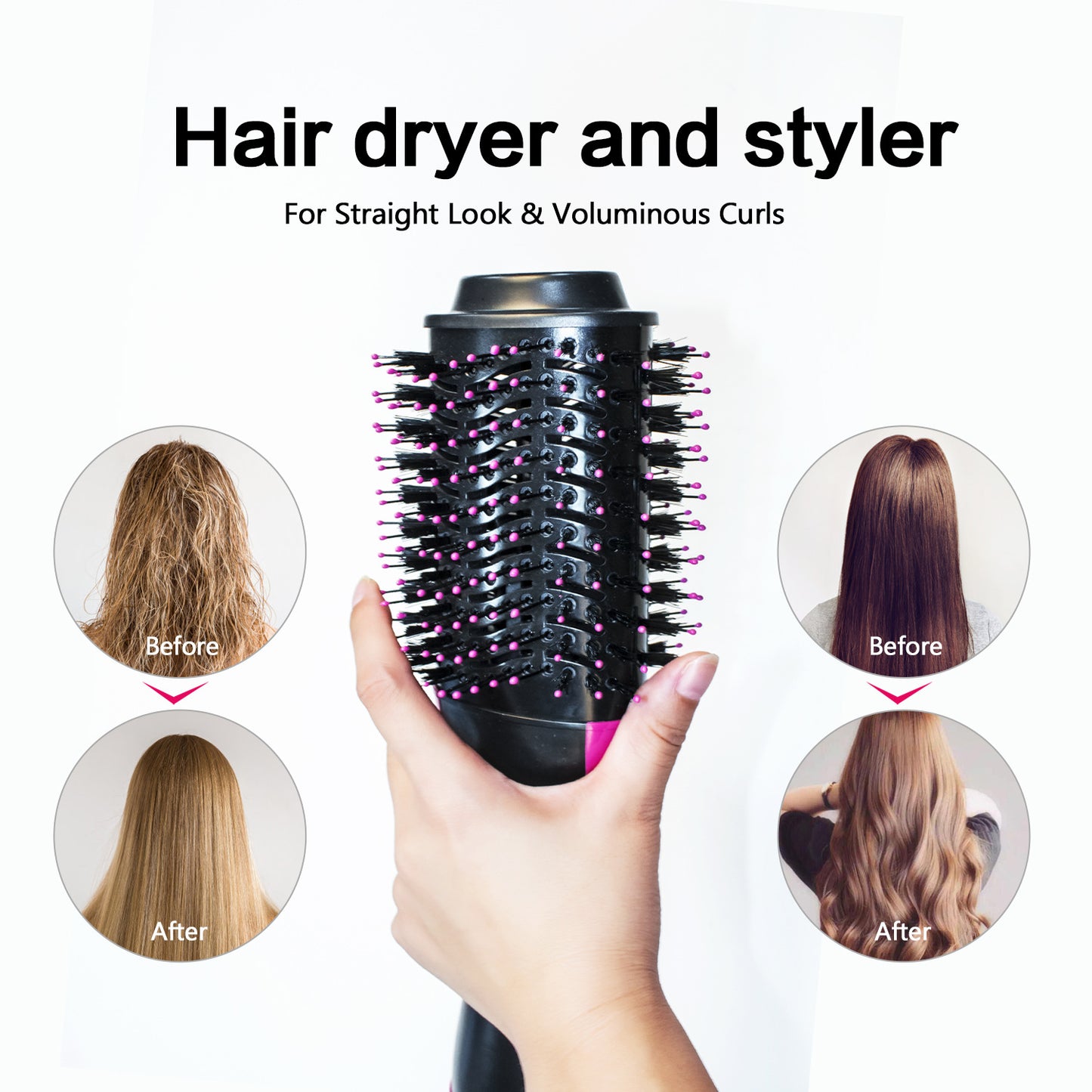 Hair Dryer Brush Blow Dryer Brush in One, Upgraded 4 in 1 Hair Dryer and Styler Volumizer with Negative Ion Anti-frizz Ceramic Titanium Barrel Hot Air Brush Hair Straightener Brush